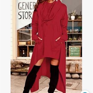 Asymmetric Hem Long Sleeve Loose Sweatshirt Tunic Top. XL. Red.
